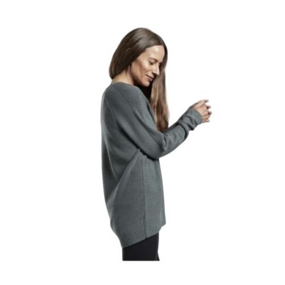 Athleta Hanover V Neck Sweater Womens Size M Merino Wool Blend Gray Oversized - Picture 3 of 13